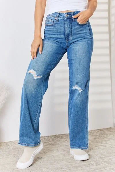 Judy Blue | High Waist Distressed Straight-Leg Jeans