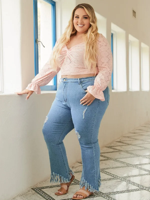 Plain Zipper High Waist Cropped Plus Size Jeans