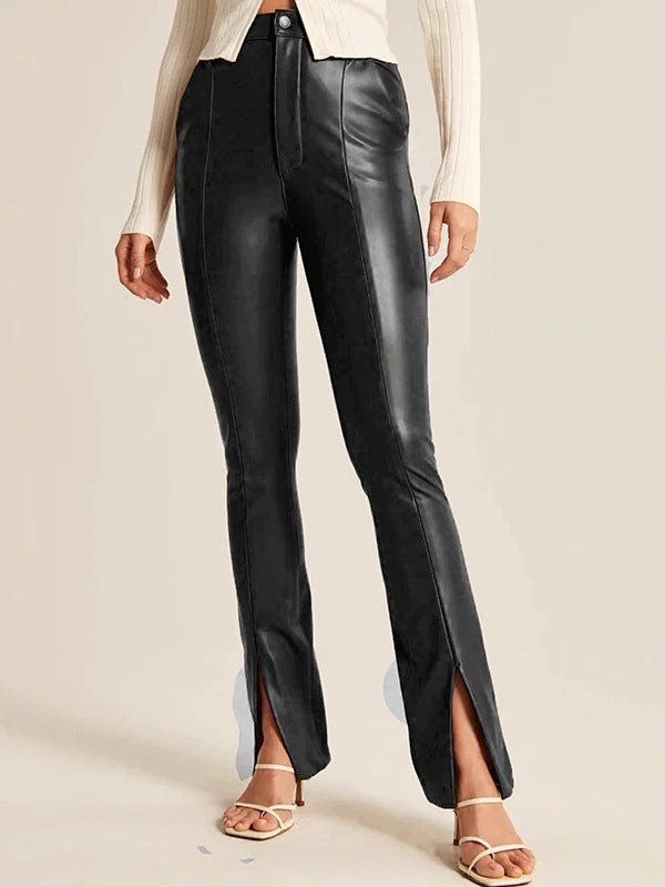 ZASUWA Female Faux Leather Split Pocket Leggings