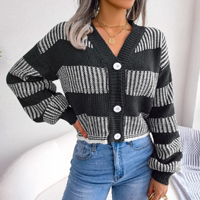 Fashion Clashing Stripes Casual Long Sleeve Single-Breasted Cardigan Wholesale Sweater Coat