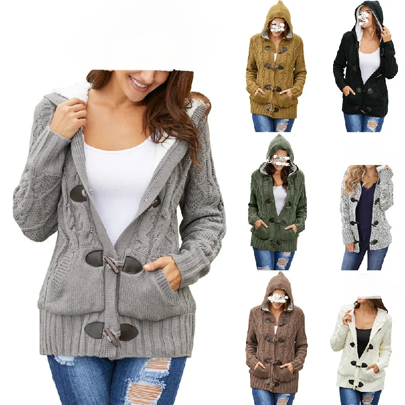 Winter Thicken Warm Knitted Cardigan Female Casual Sweater Jacket Loose Outerwear Pockets Knitwear Coat Sweaters Women Stylish