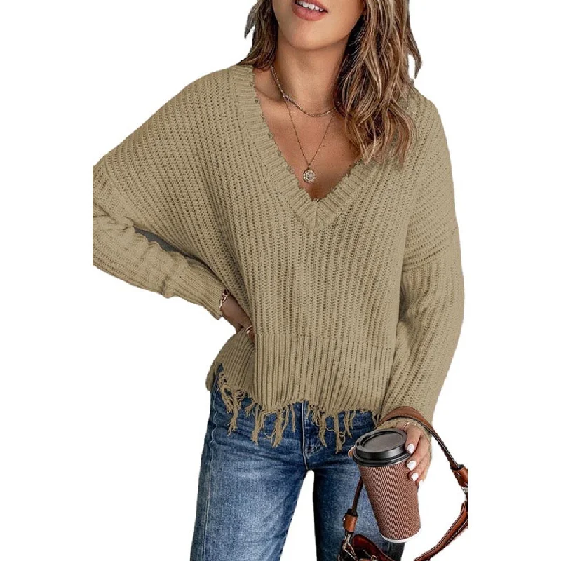 Solid Color Fashion Tassel Knit Sweater Wholesale Womens Tops