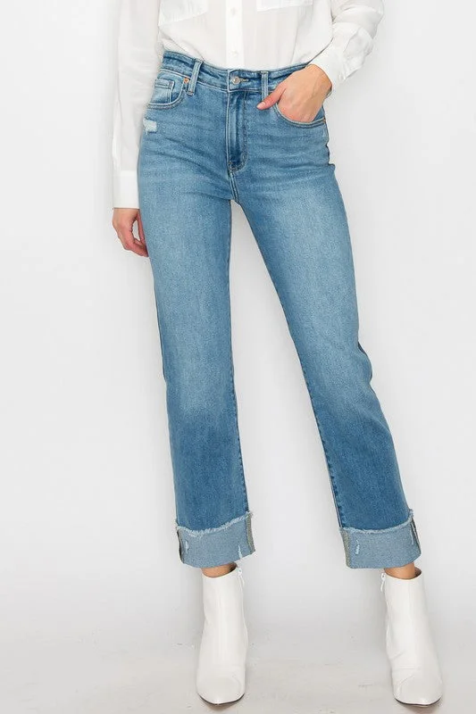 Plus Size - High Rise Straight Jeans