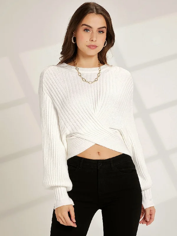 Sexy Plain Wrap Long Sleeve Boat Neck Crop Women Sweater