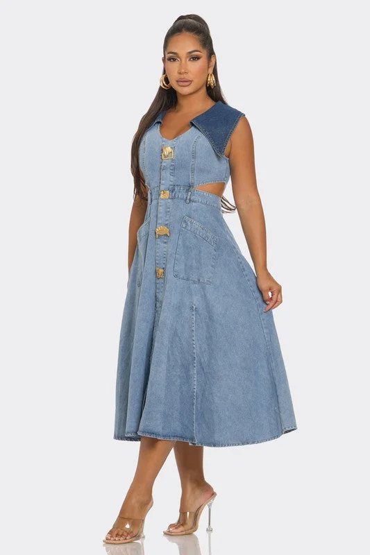 Minnie Dual Denim Sleeveless Dress