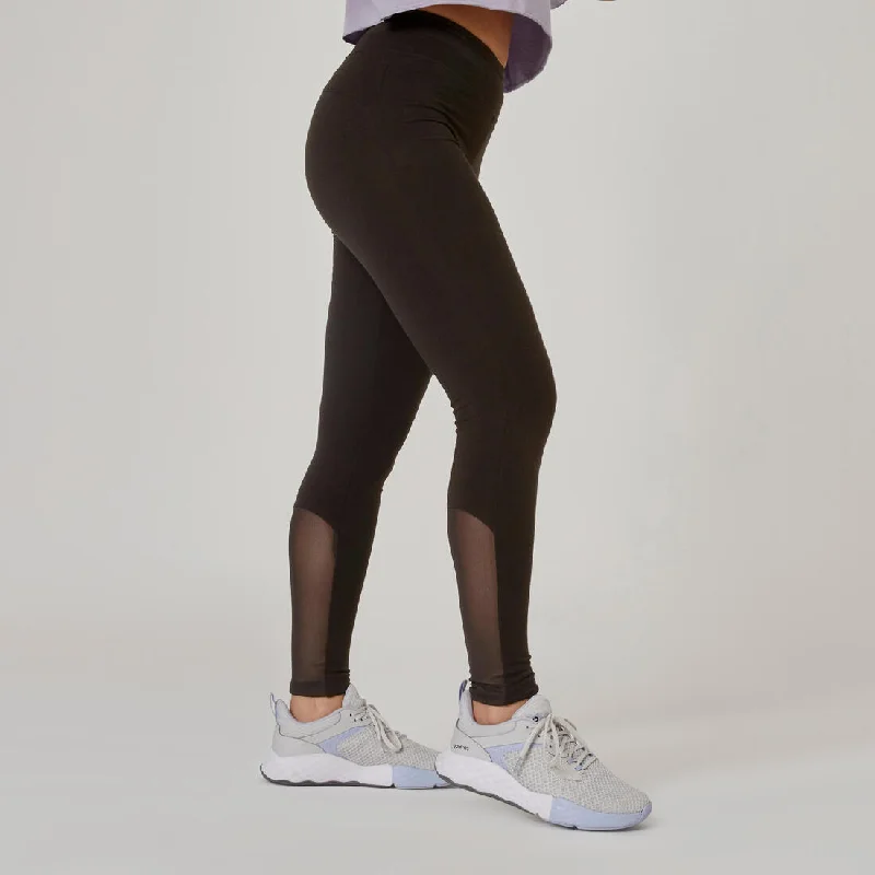 Stretchy High-Waisted Cotton Fitness Leggings with Mesh