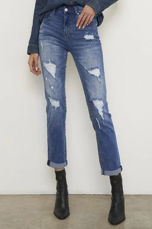 Distressed Front Girlfriend Jeans