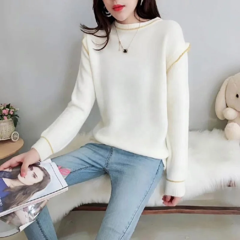 Fashionable Winter Round Neck Woman Thick Plain Sweater Knitted Pullover Jumper Sweet Lady